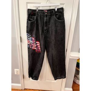 RawBlue Y2K Black American Flag NYC Jeans sz 42/34 EUC